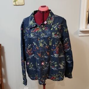 Floral Embroidered Womens Denim Jean Jacket Plus Size 20/ 2x ConradC 100% Cotton